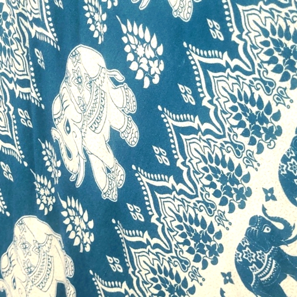 Maxi Sundress Turquoise Elephant Print Boho Forest Fairy Scoop Neck Lightweight - Picture 8 of 9